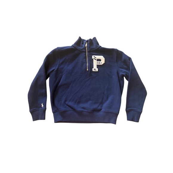 Polo Ralph Lauren Other - Polo‎ Ralph Lauren Kids Navy Blue Quarter Zip Chenille P Patch Sweatshirt Size 6